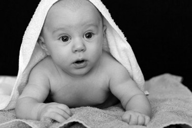 Black and white image of baby
