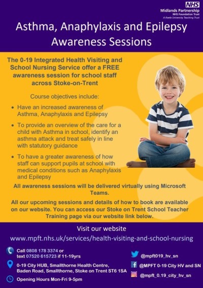Asthma, Anaphylaxis and Epilepsy awareness sessions poster